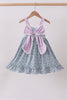 Purple floral print bow ruffle dress