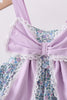 Purple floral print bow ruffle dress