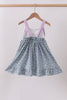 Purple floral print bow ruffle dress