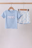 Blue Sailboat Embroidered Set