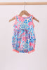 Pink tropical floral print ruffle bow bubble