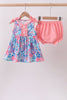 Pink tropical floral print ruffle bow bloomer set