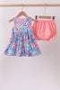 Pink tropical floral print ruffle bow bloomer set
