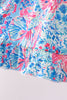 Pink tropical floral print ruffle shorts set
