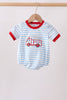 Blue Fire Engine Stripe Embroidered Bubble