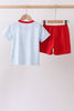 Blue Fire Engine Stripe Embroidered Set