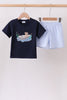 Navy Puppy Applique Seersucker Set