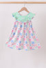 Green Bow Embroidered Checkered Dress