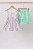 Green Bow Checkered Ruffle Shorts Set