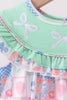 Green Bow Embroidered Checkered Bubble
