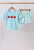 Blue Apple Embroidered Shorts Set