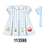Blue Apple Embroidered Gingham Dress