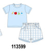 Blue Apple Embroidered Gingham Shorts Set