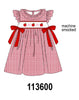 Red Apple Bow Smocked Gingham Dress