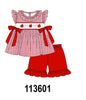 Red Apple Bow Smocked Gingham Ruffle Shorts Set