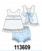 Blue Floral Smocked Ruffle Bloomer Set