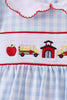 Blue School Bus Smocked Ruffle Shorts Set