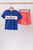 Navy School Bus Smocked Gingham Shorts Set