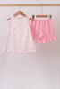 Pink Bow Print Ruffle Shorts Set