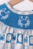 Blue Crab Embroidered Checkered Ruffle Bubble