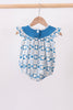Blue Crab Embroidered Checkered Ruffle Bubble