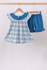 Blue Crab Embroidered Checkered Ruffle Shorts Set
