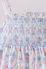Blue Floral Smocked Bloomer Set
