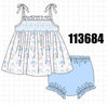 Blue Floral Smocked Bloomer Set