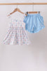 Blue Floral Smocked Ruffle Shorts Set