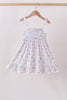 Blue Floral Smocked Ruffle Dress