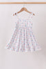 Blue Floral Smocked Ruffle Dress