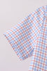 Blue Apple Embroidered Plaid Shorts Set