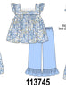 Blue Floral Print Ruffle Pants Set