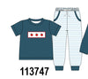 Teal Apple Embroidered Stripe Pants Set