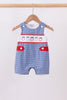 Navy Apple Embroidered Gingham Jon Jon
