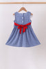 Navy Apple Embroidered Gingham Dress