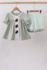 Green football french knot gingham ruffle shorts set