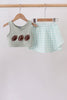 Green football french knot gingham skorts set