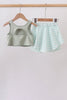 Green football french knot gingham skorts set