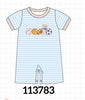 Blue Puppy Ball Embroidered Stripe Romper