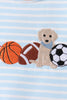 Blue Puppy Ball Embroidered Stripe Shorts Set