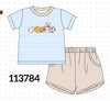 Blue Puppy Ball Embroidered Stripe Shorts Set