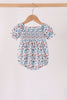 Blue floral smocked ruffle bubble