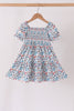 Blue floral smocked ruffle dress