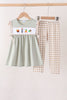 Green Scarecrow Embroidery Ruffle Pants Set