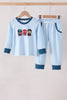 Blue character embroidery stripe pants set