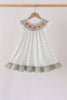 Sage pumpkin embroidery bow ruffle dress