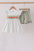 Sage pumpkin embroidery bow ruffle shorts set
