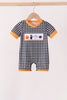 Black ghost spider embroidery gingham romper