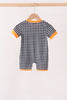 Black ghost spider embroidery gingham romper
